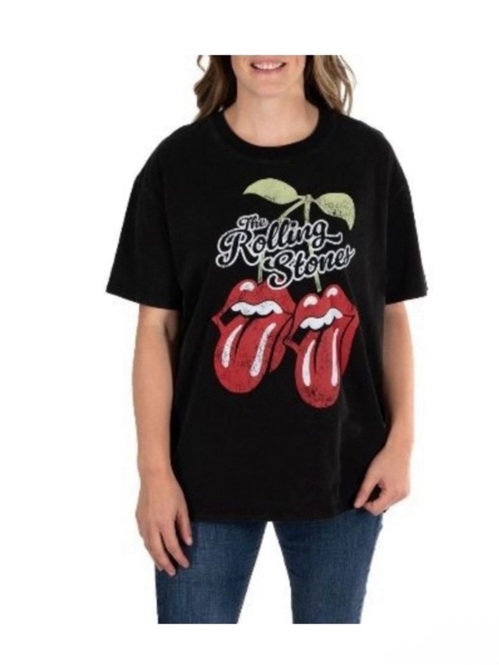 The Rolling Stones Black Tee with Red Tongue Graphic